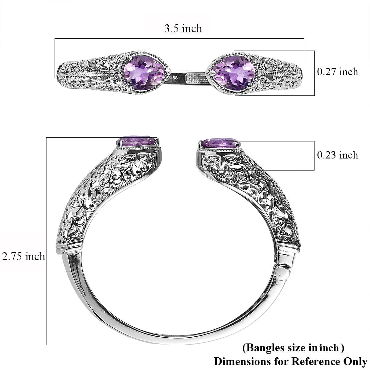Rose De France Amethyst 8.25 ctw Cuff Bracelet in Stainless Steel (7.25 In) image number 5
