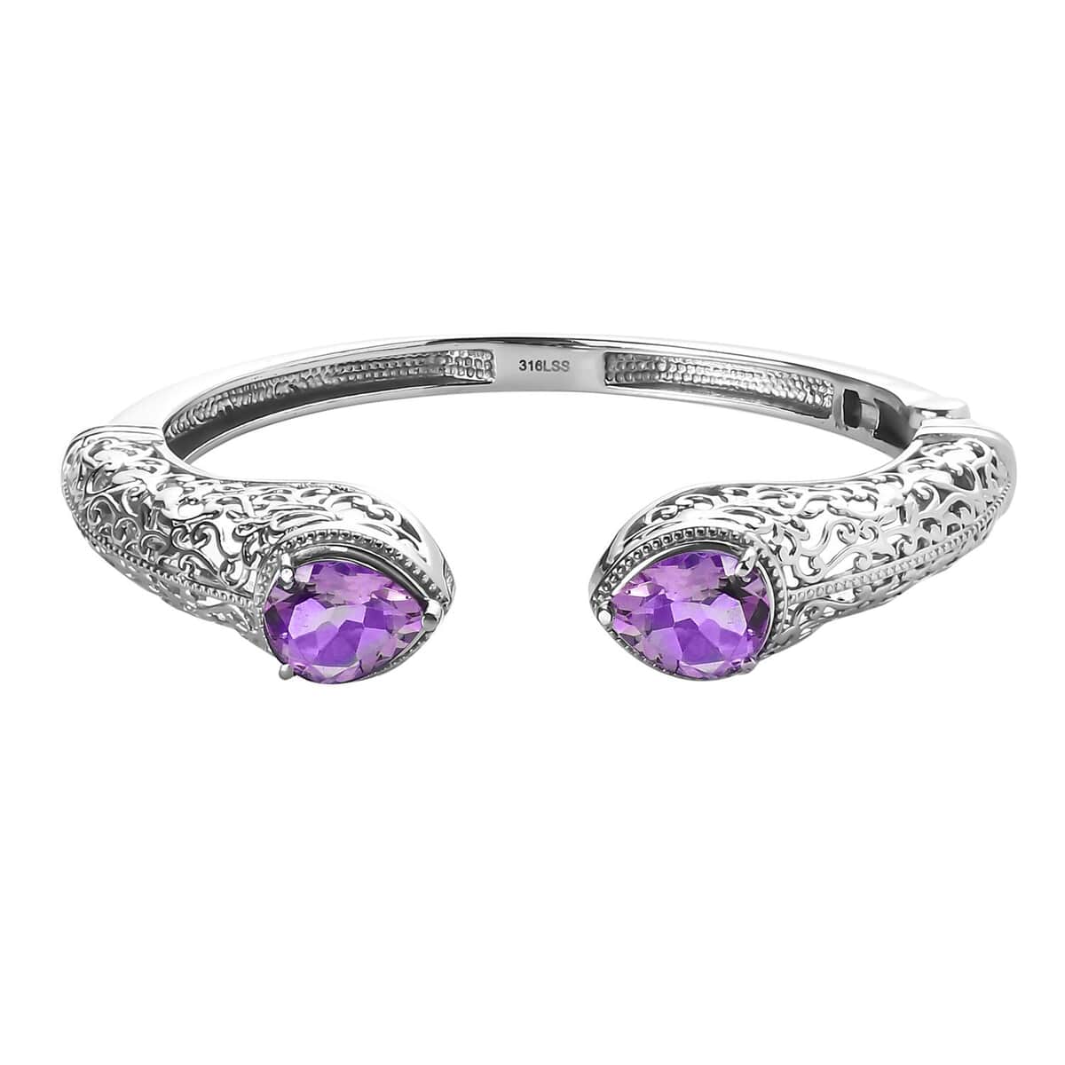 Rose De France Amethyst 8.25 ctw Cuff Bracelet in Stainless Steel (8.00 In) image number 0