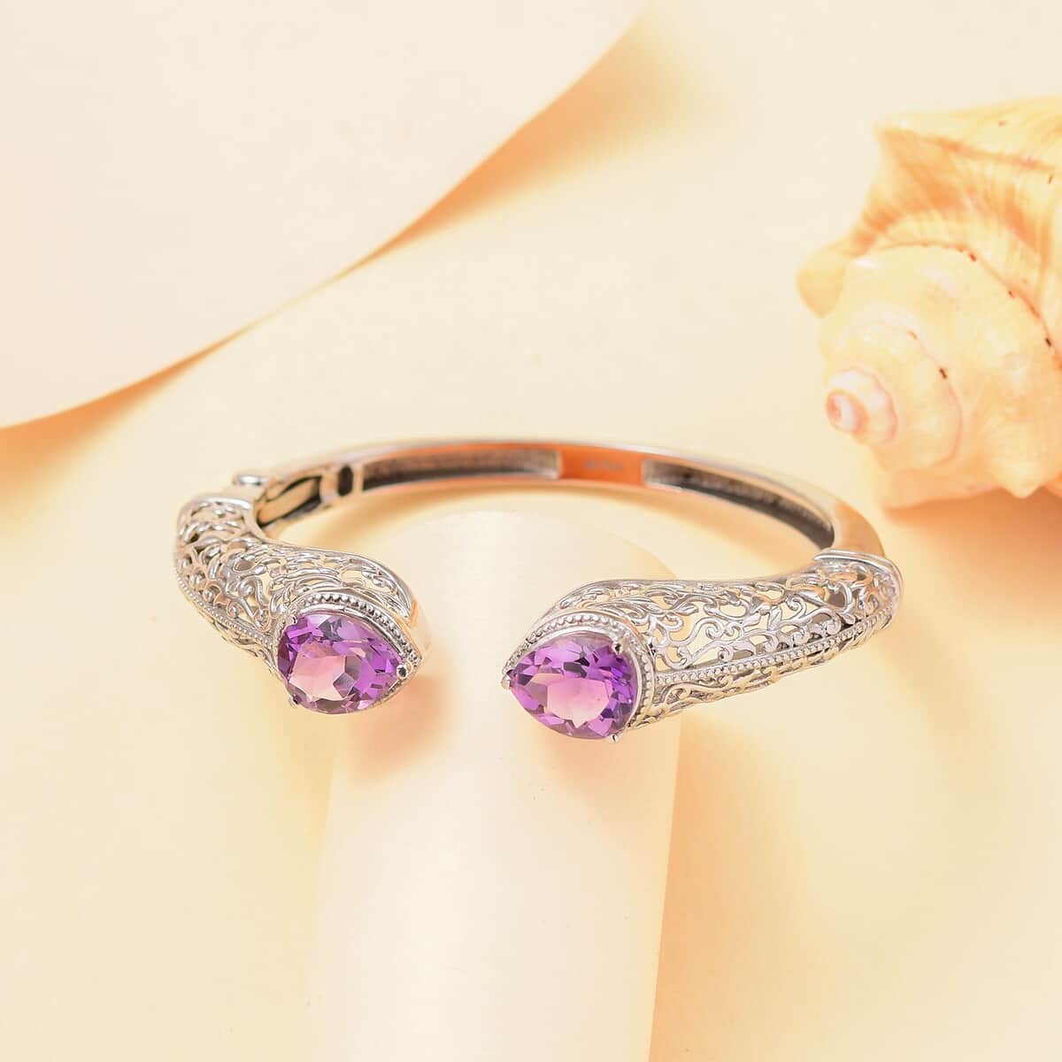 Rose De France Amethyst 8.25 ctw Cuff Bracelet in Stainless Steel (8.00 In) image number 1