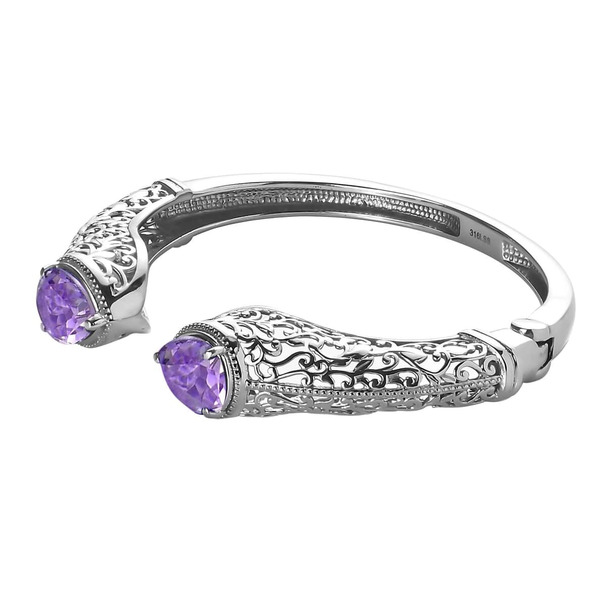 Rose De France Amethyst 8.25 ctw Cuff Bracelet in Stainless Steel (8.00 In) image number 3