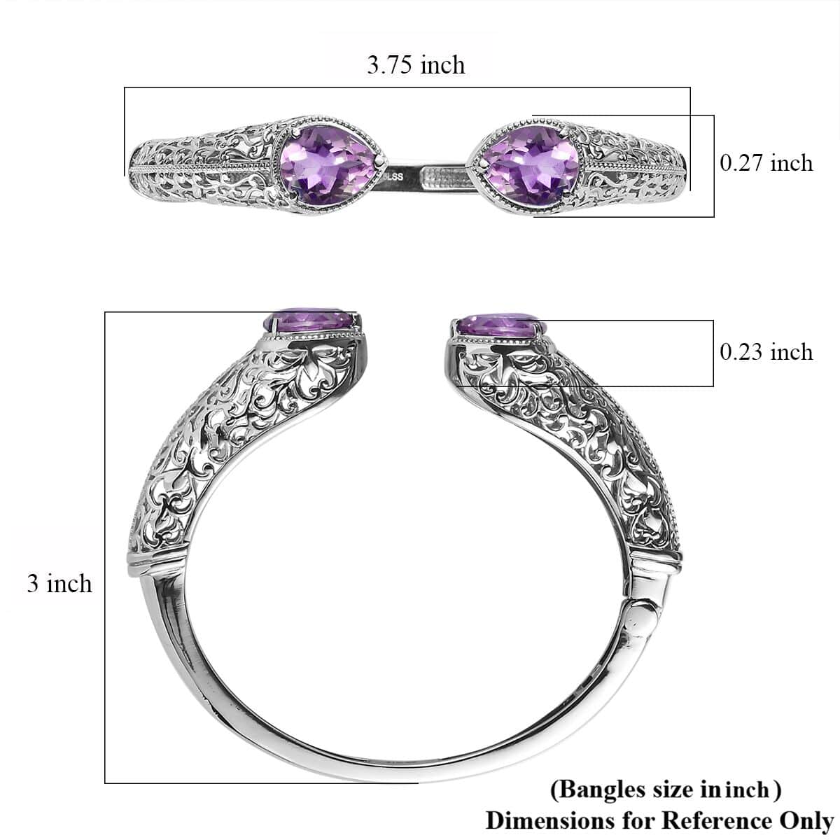 Rose De France Amethyst 8.25 ctw Cuff Bracelet in Stainless Steel (8.00 In) image number 5