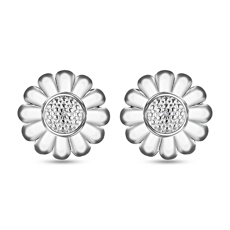 White Diamond Accent Solitaire Stud Earrings in Sterling Silver