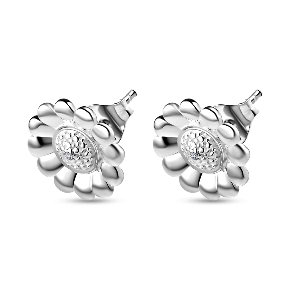 White Diamond Accent Solitaire Stud Earrings in Sterling Silver image number 3