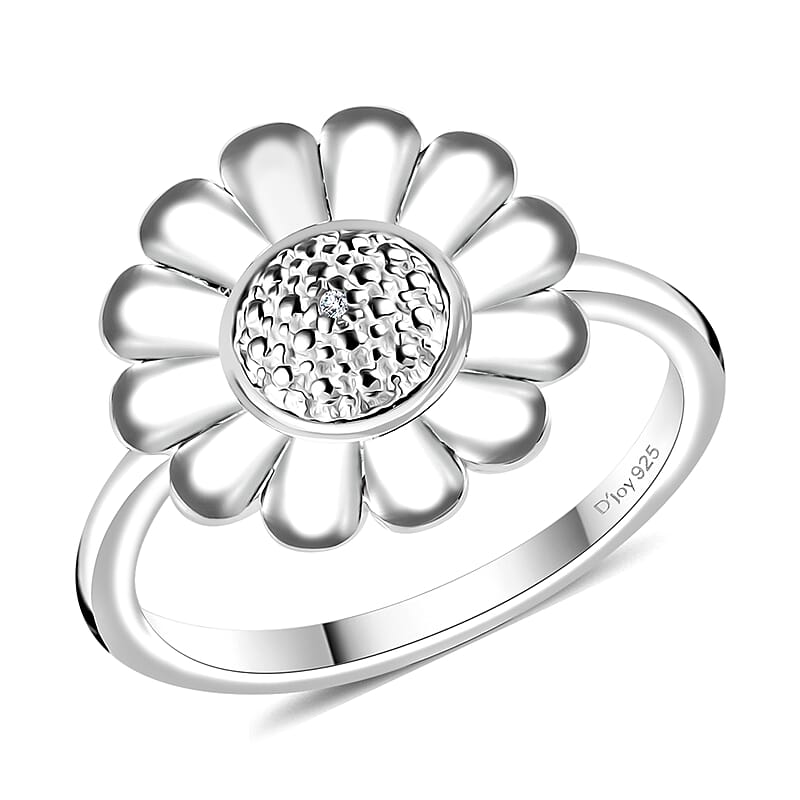 Diamond Accent Floral Diamond Ring in Sterling Silver (Size 10.0)