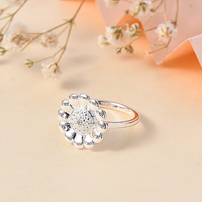 Diamond Accent Floral Diamond Ring in Sterling Silver (Size 10.0)