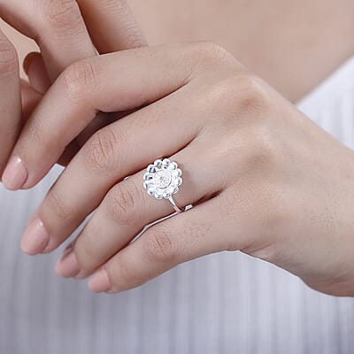 Diamond Accent Floral Diamond Ring in Sterling Silver (Size 10.0)