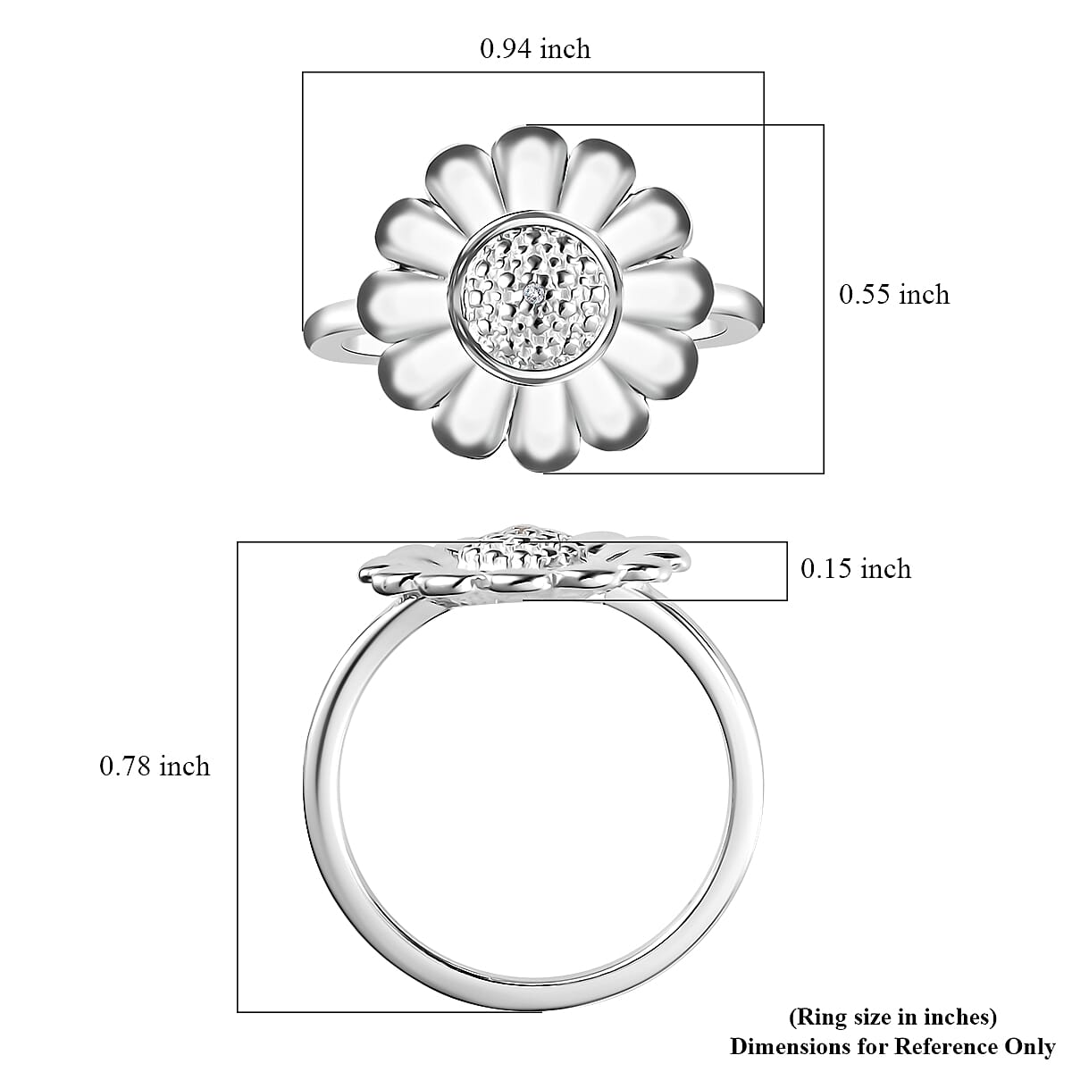 Diamond Accent Floral Diamond Ring in Sterling Silver (Size 10.0)