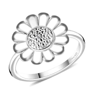 Diamond Accent Floral Diamond Ring in Sterling Silver (Size 7.0)