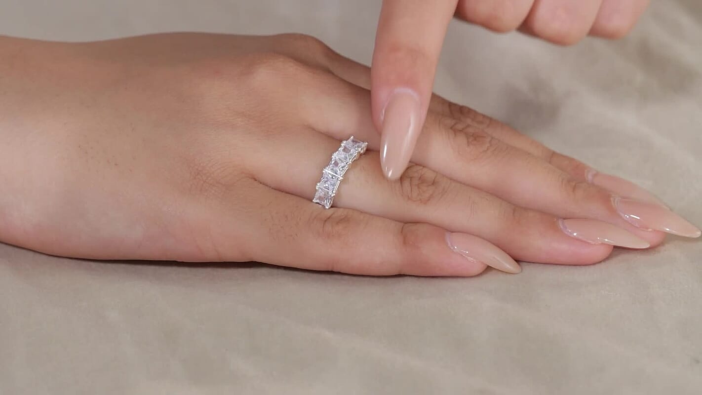 Simulated Diamond 5 Stone Ring in Sterling Silver