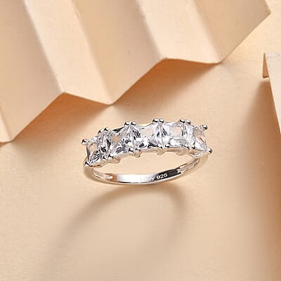 D'Joy Simulated Diamond 5 Stone Ring in Sterling Silver (Size 10.0)
