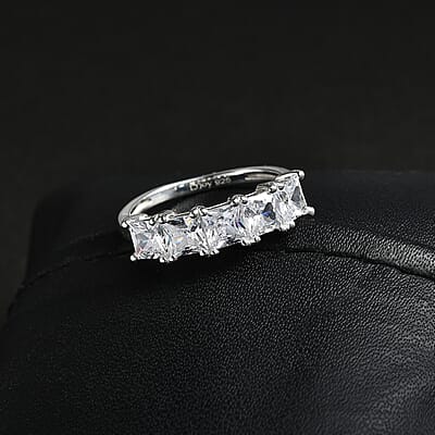 D'Joy Simulated Diamond 5 Stone Ring in Sterling Silver (Size 10.0)