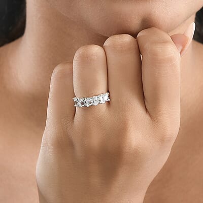 D'Joy Simulated Diamond 5 Stone Ring in Sterling Silver (Size 10.0)