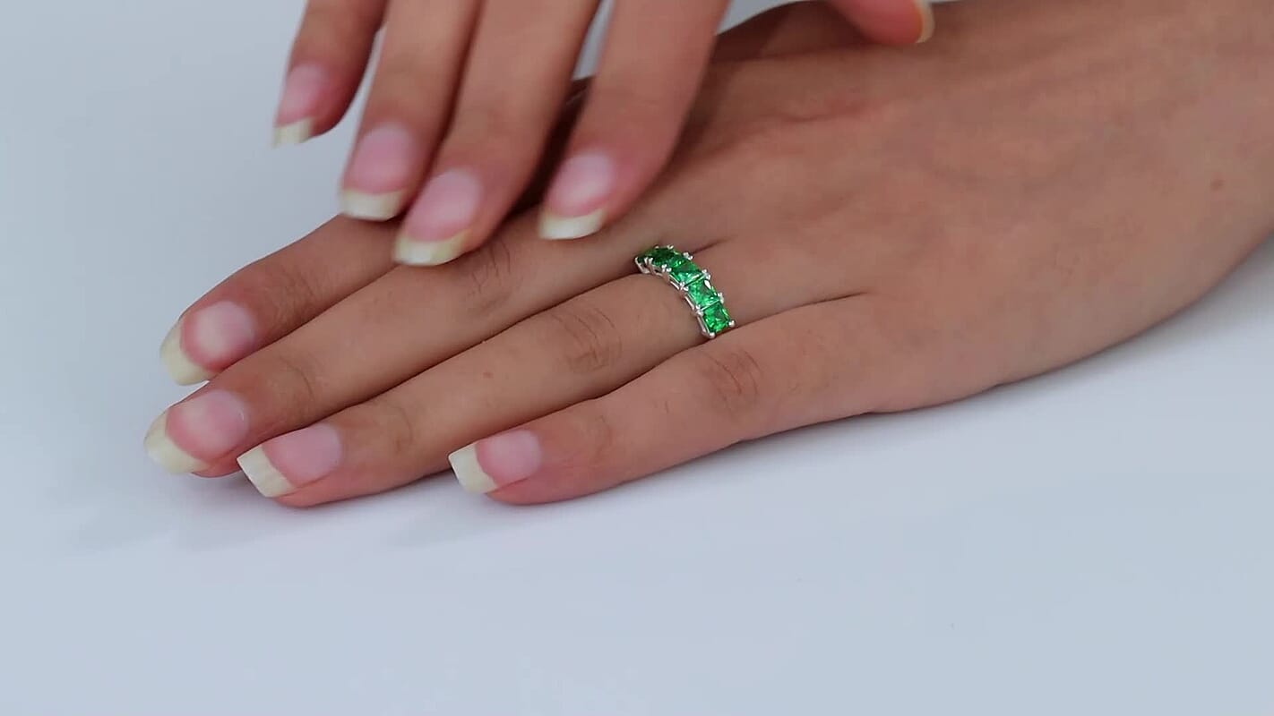 Simulated Green Diamond 5 Stone Ring in Sterling Silver (Size 10.0) 2.65 ctw