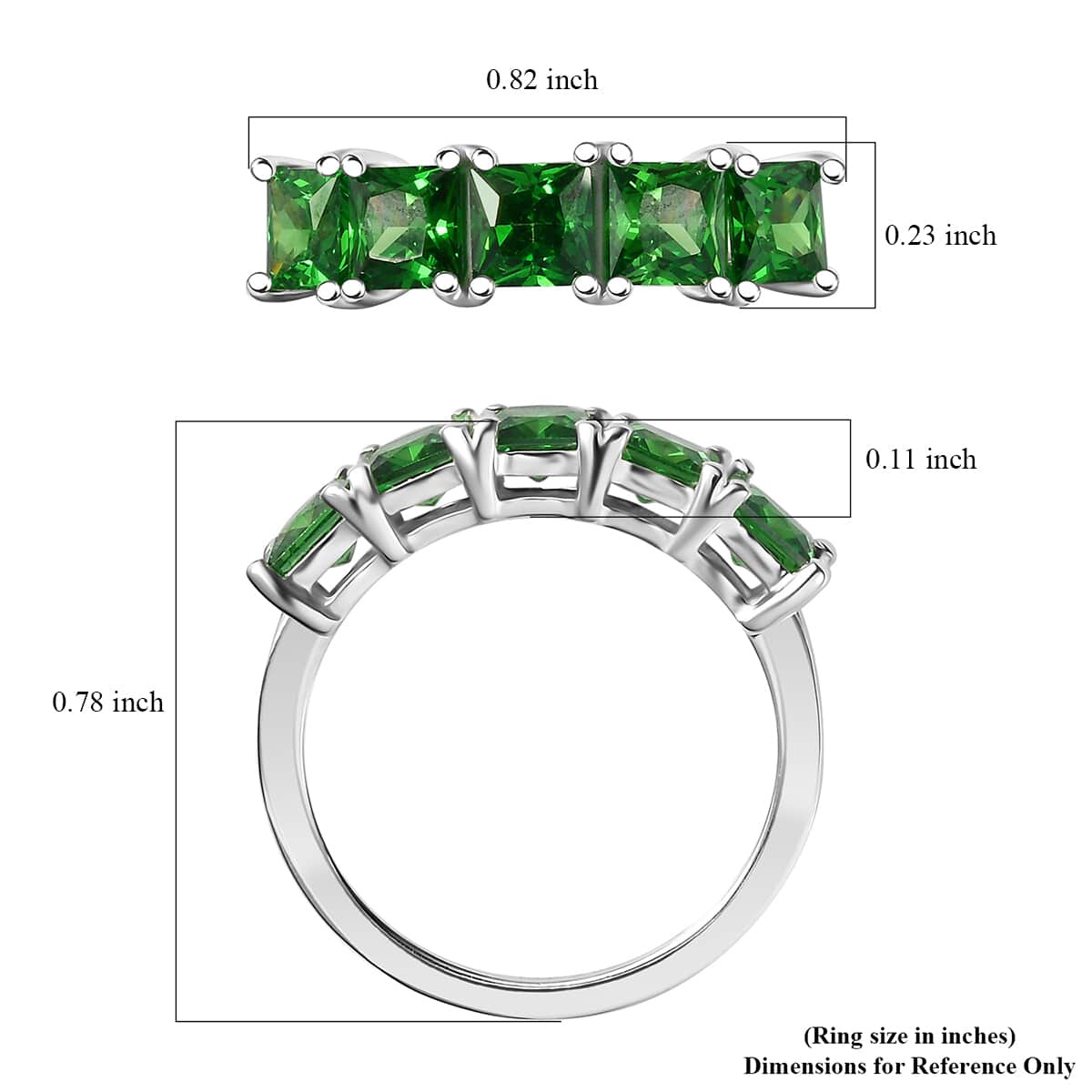 Simulated Green Diamond 5 Stone Ring in Sterling Silver (Size 10.0) 2.65 ctw image number 5