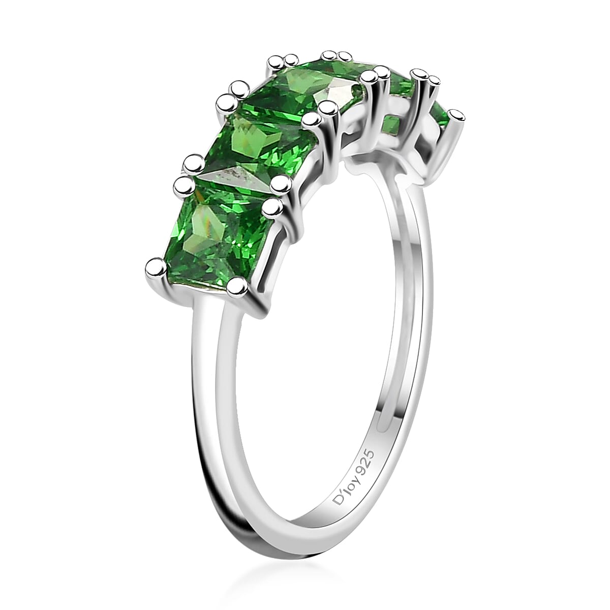 D'Joy Simulated Green Diamond 5 Stone Ring in Sterling Silver (Size 6.0) 2.65 ctw image number 3