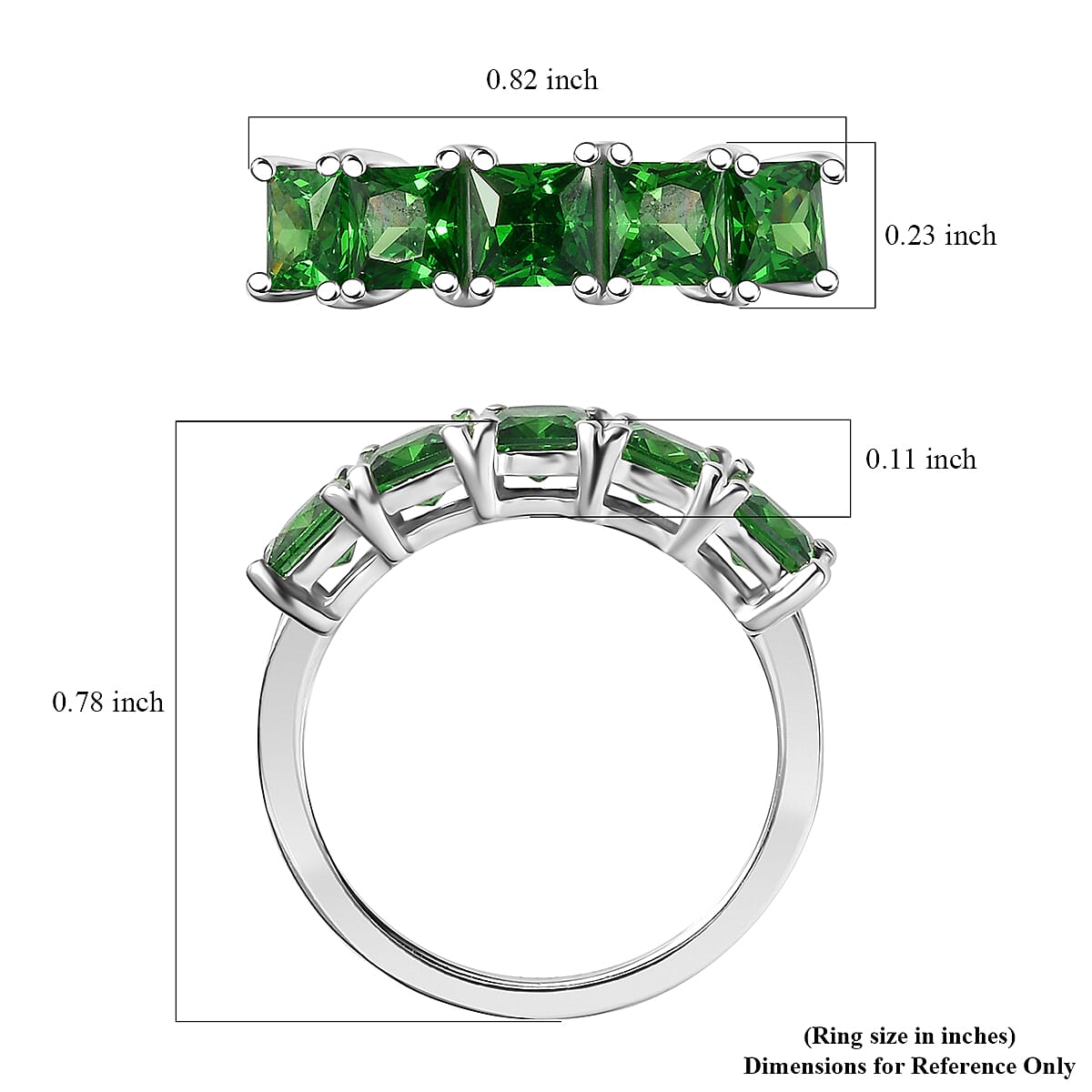 D'Joy Simulated Green Diamond 5 Stone Ring in Sterling Silver (Size 6.0) 2.65 ctw image number 5