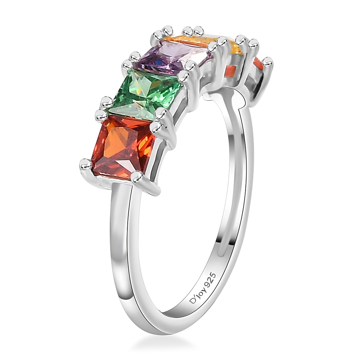 Simulated Multi Color Diamond 2.60 ctw 5 Stone Ring in Sterling Silver (Size 10.0) 