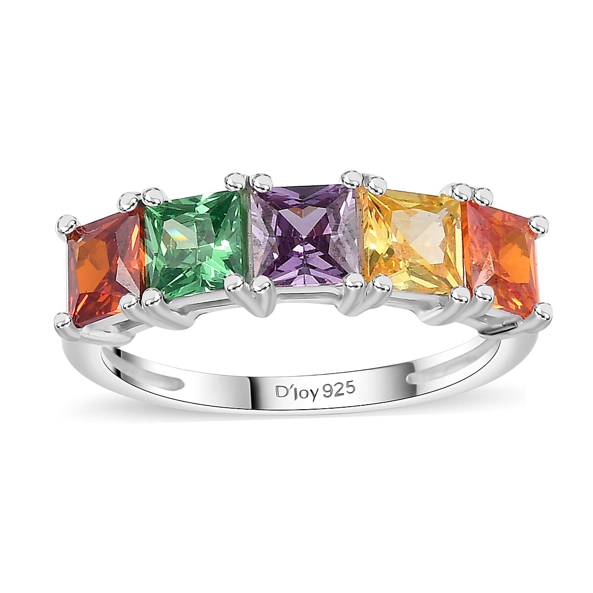 Simulated Multi Color Diamond 2.60 ctw 5 Stone Ring in Sterling Silver (Size 5.0)  image number 0