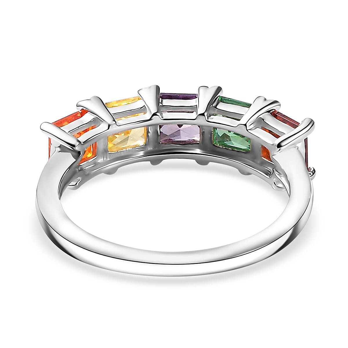 Simulated Multi Color Diamond 2.60 ctw 5 Stone Ring in Sterling Silver (Size 5.0)  image number 4