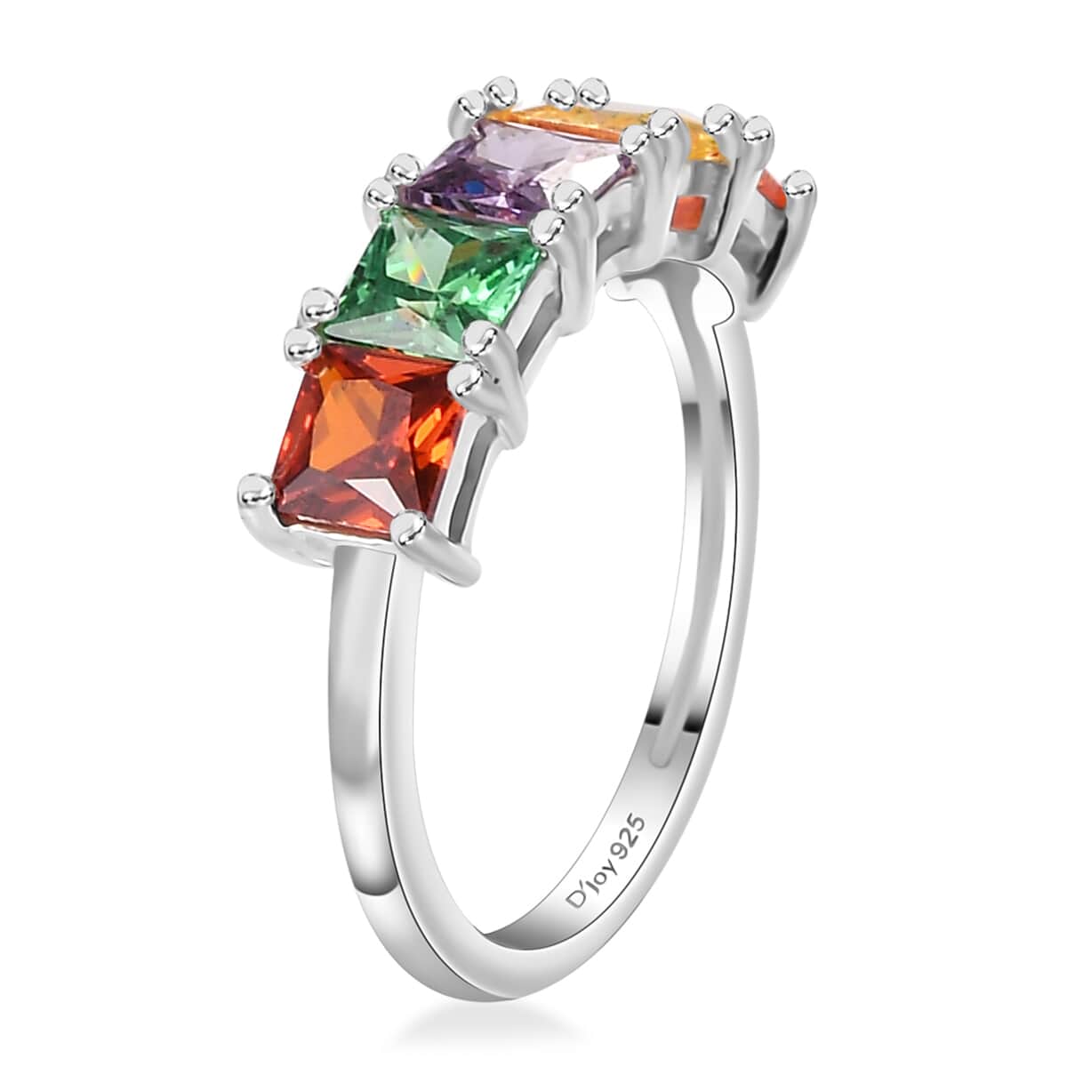 Simulated Multi Color Diamond 5 Stone Ring in Sterling Silver (Size 6.0) 2.60 ctw image number 3