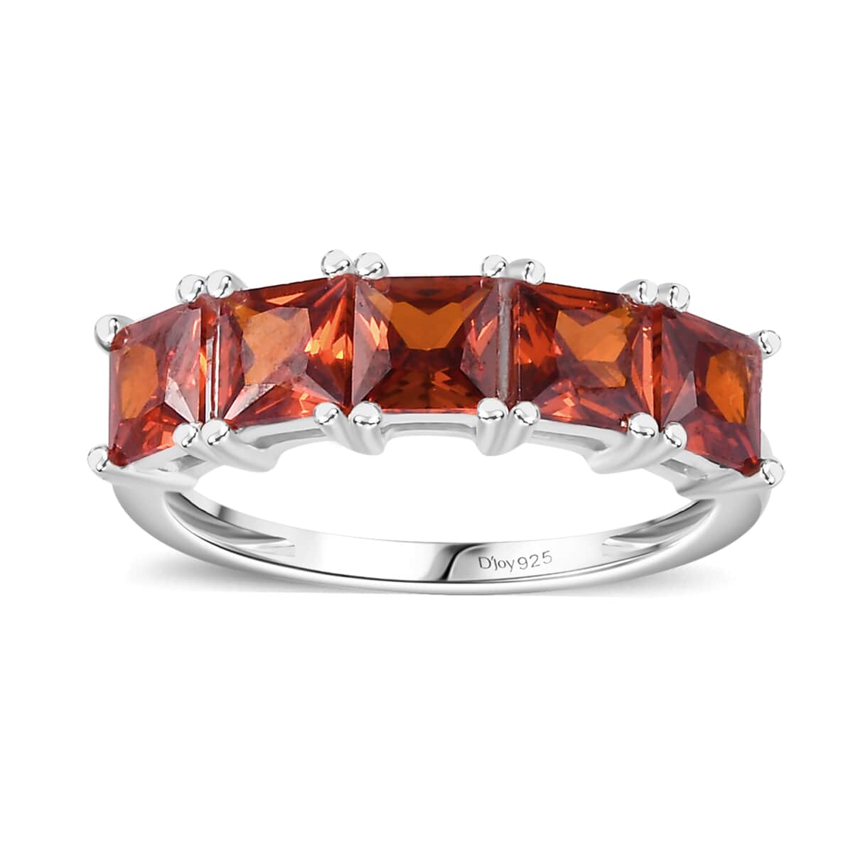 Simulated Red Diamond 5 Stone Ring in Sterling Silver (Size 7.0) 2.60 ctw image number 0