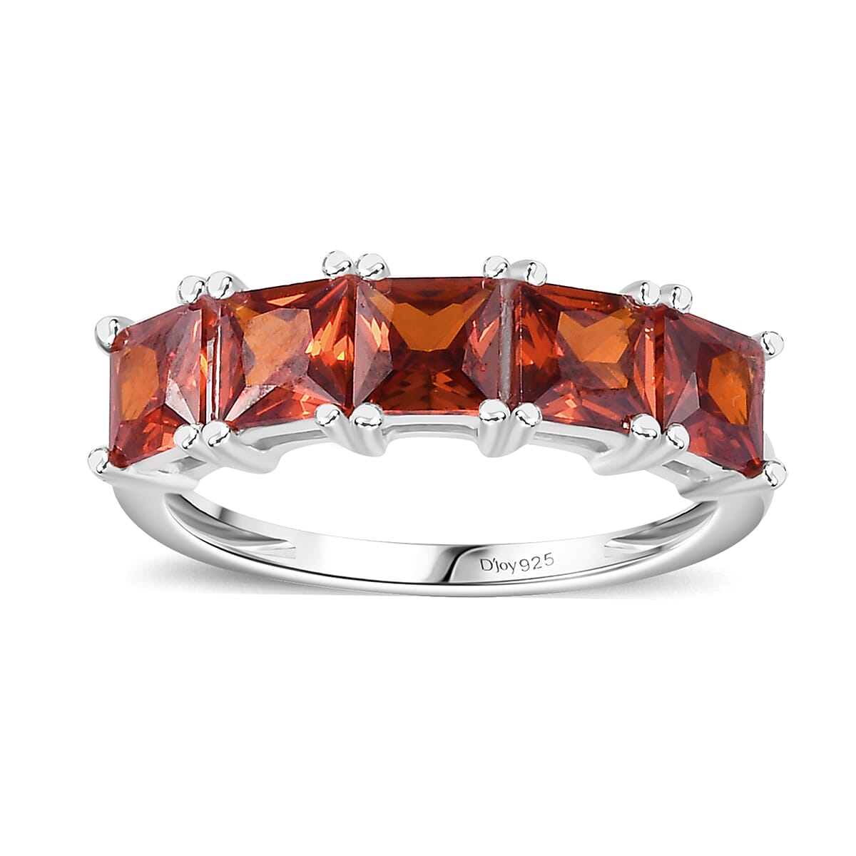 D'Joy Simulated Red Diamond 5 Stone Ring in Sterling Silver (Size 9.0) image number 0
