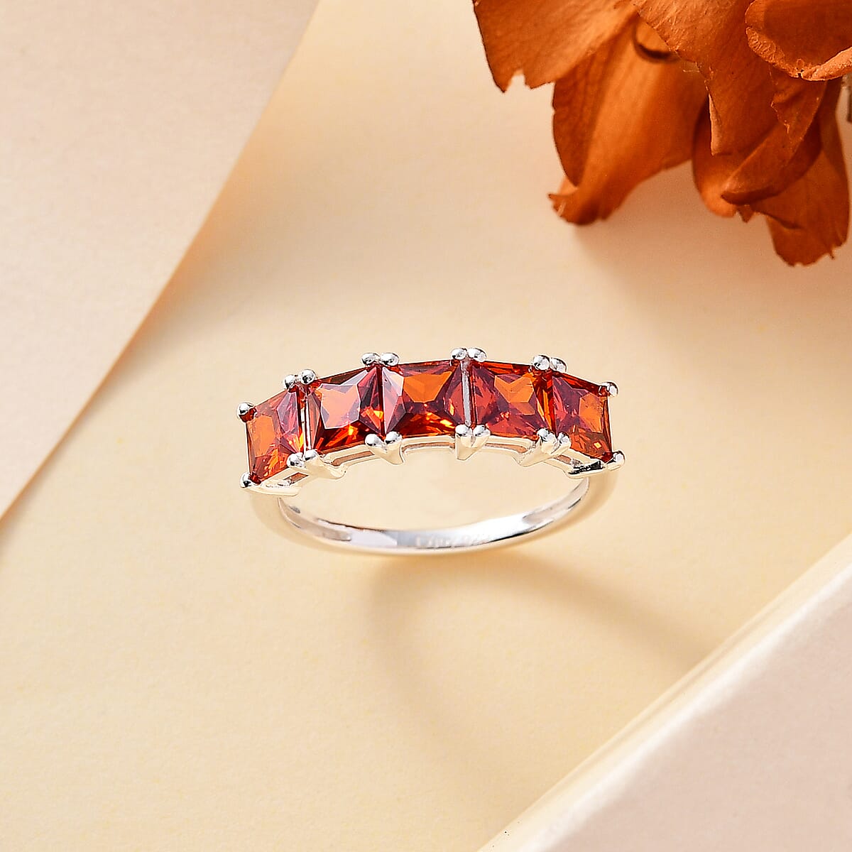 D'Joy Simulated Red Diamond 5 Stone Ring in Sterling Silver (Size 9.0) image number 1