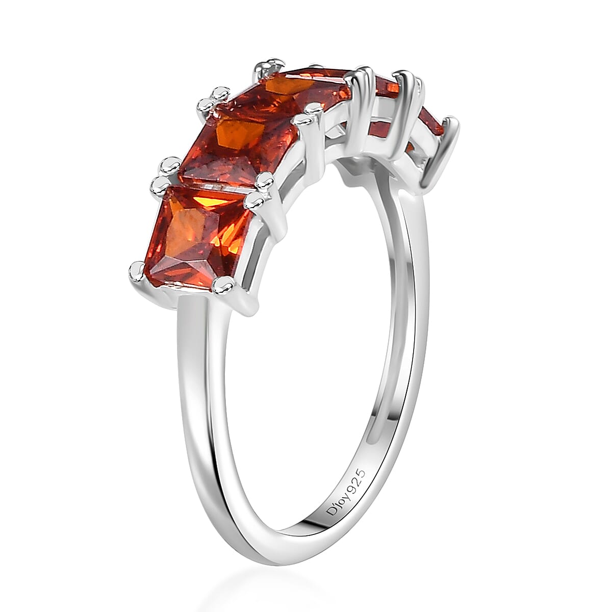 D'Joy Simulated Red Diamond 5 Stone Ring in Sterling Silver (Size 9.0) image number 3