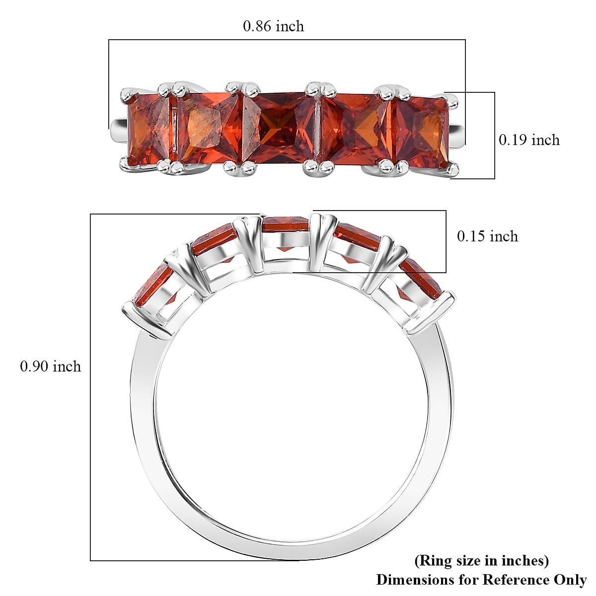 D'Joy Simulated Red Diamond 5 Stone Ring in Sterling Silver (Size 9.0) image number 5