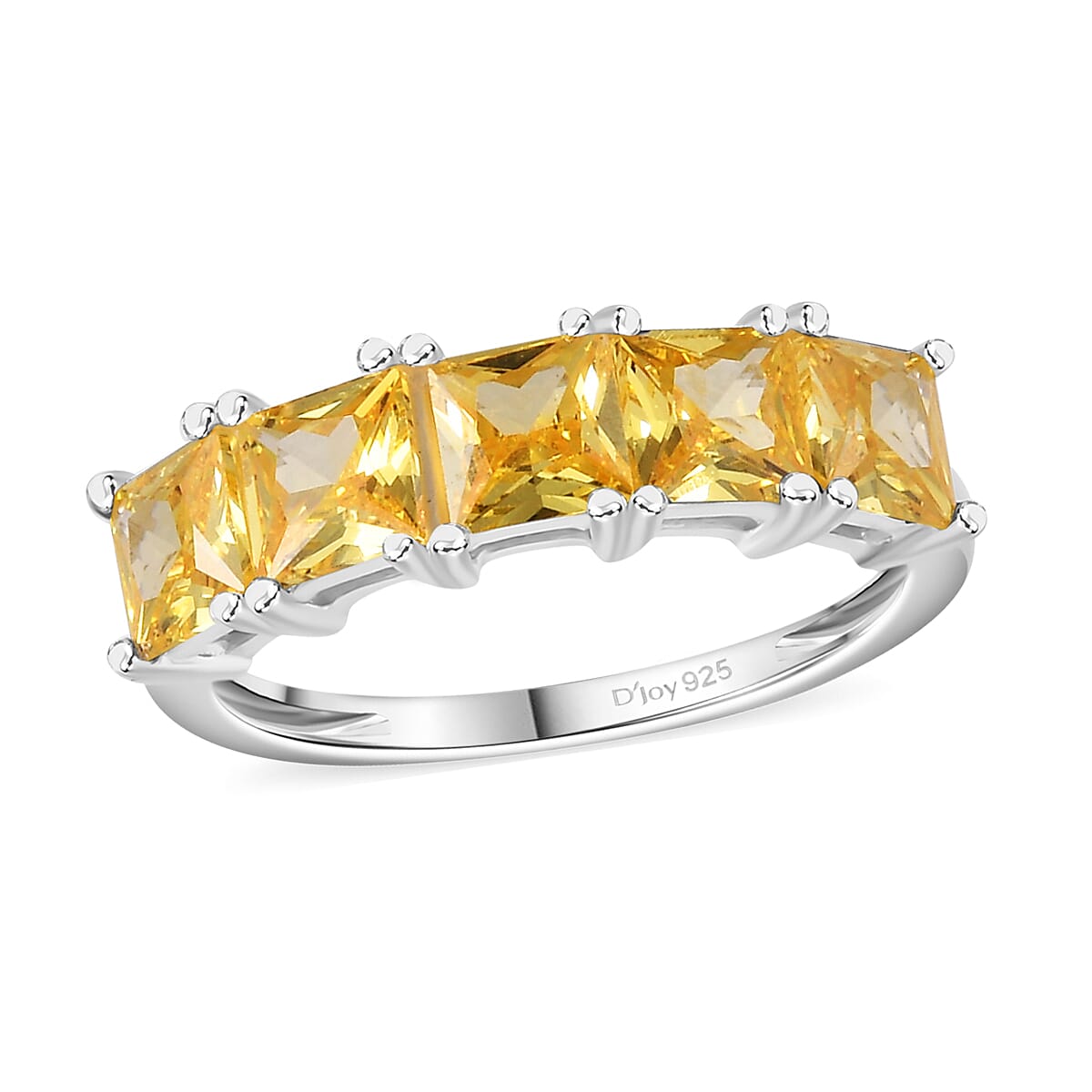 D'Joy Simulated Yellow Diamond 5 Stone Ring in Sterling Silver (Size 5.0) image number 0