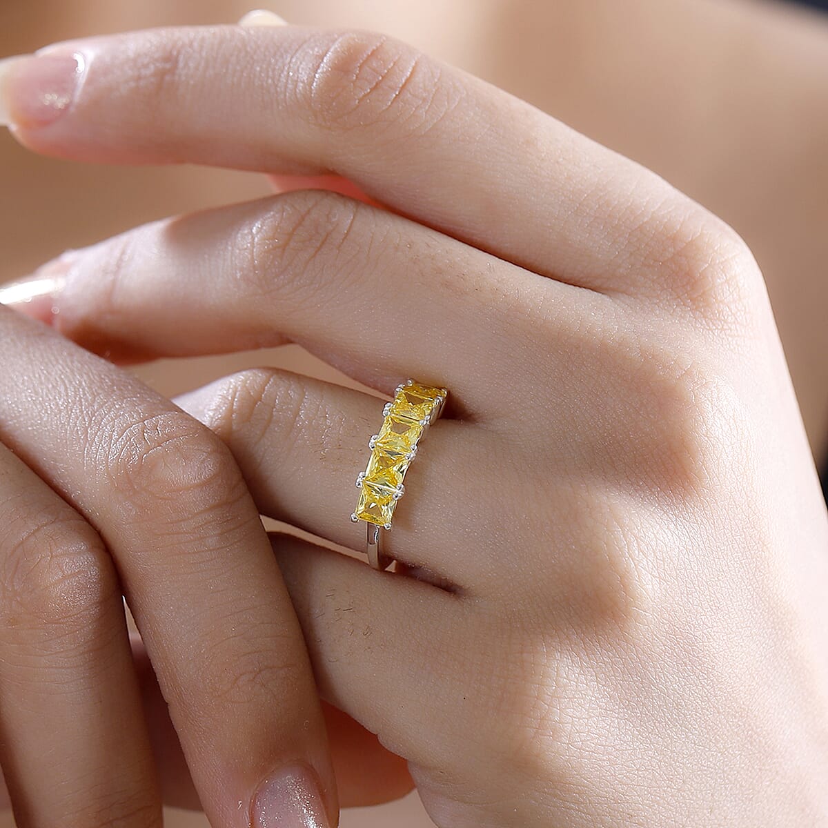D'Joy Simulated Yellow Diamond 5 Stone Ring in Sterling Silver (Size 5.0) image number 2