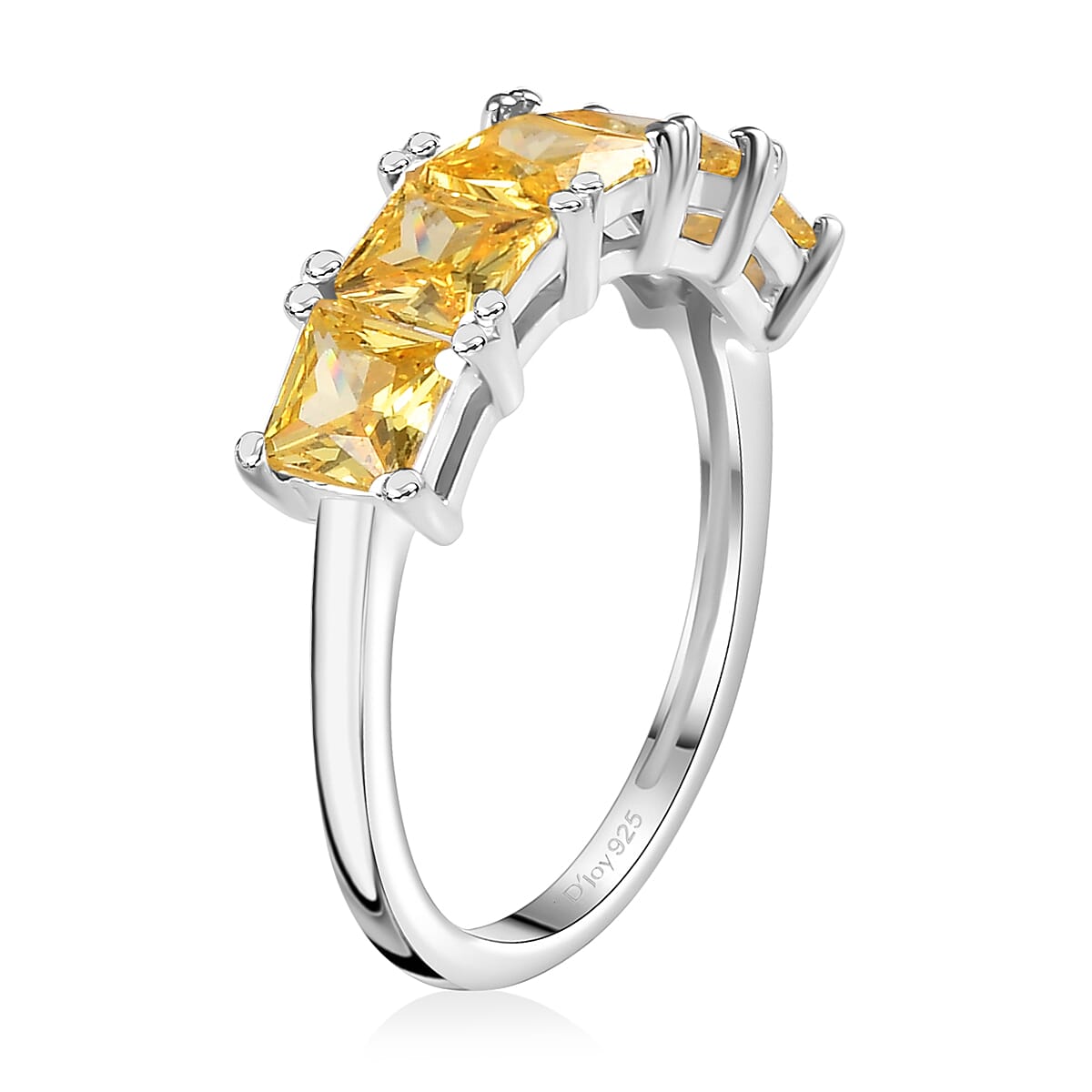 D'Joy Simulated Yellow Diamond 5 Stone Ring in Sterling Silver (Size 5.0) image number 3