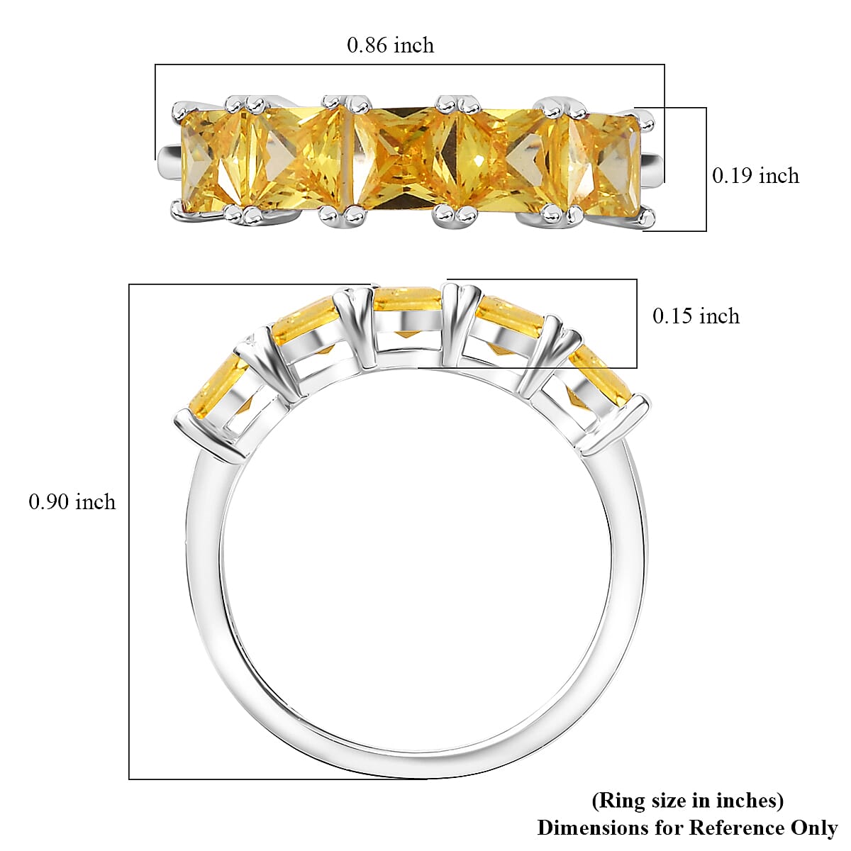 D'Joy Simulated Yellow Diamond 5 Stone Ring in Sterling Silver (Size 5.0) image number 5