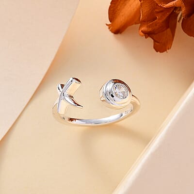 Simulated Diamond XO Ring in Sterling Silver (Size 10.0) 0.50 ctw