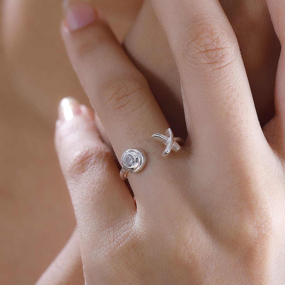 Simulated Diamond XO Ring in Sterling Silver (Size 6.0) 0.50 ctw image number 2
