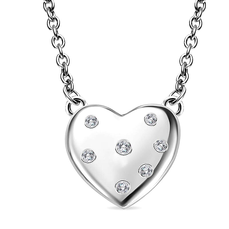 D'Joy Simulated Diamond Heart Necklace in Stainless Steel 18 Inches