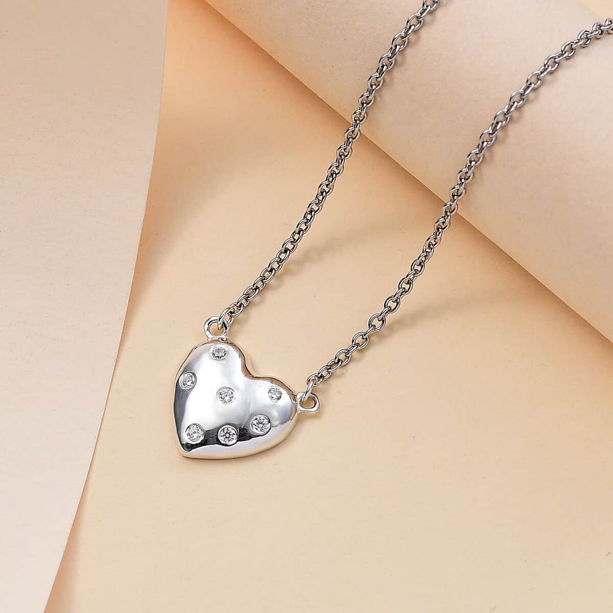 Simulated Diamond Heart Necklace in Stainless Steel 18 Inches image number 0