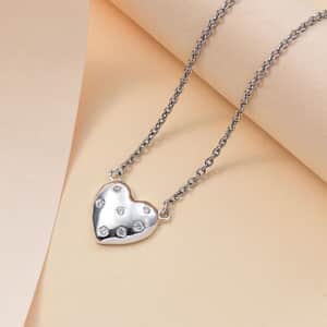 Simulated Diamond Heart Necklace in Stainless Steel 18 Inches