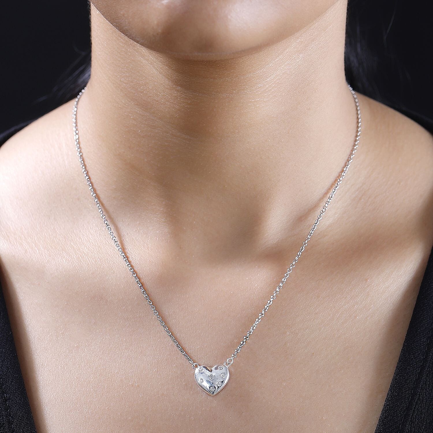 D'Joy Simulated Diamond Heart Necklace in Stainless Steel 18 Inches