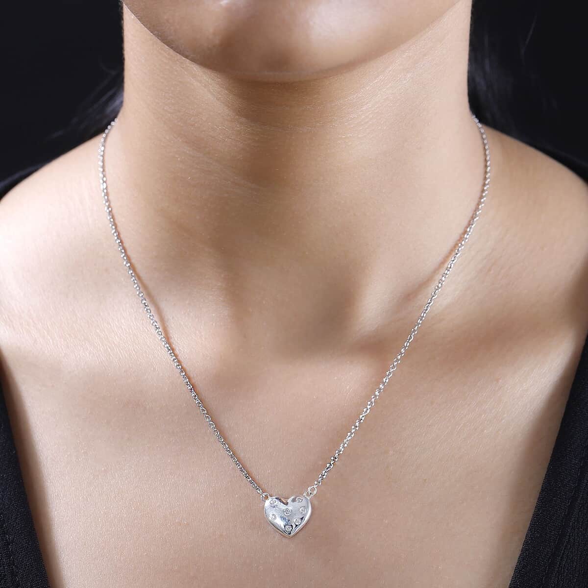 Simulated Diamond Heart Necklace in Stainless Steel 18 Inches image number 1