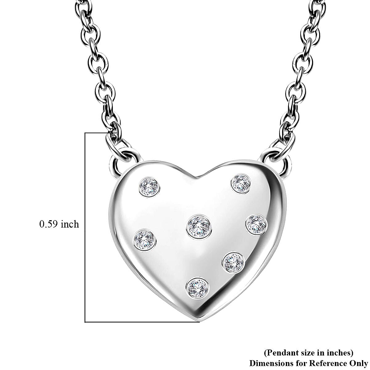 D'Joy Simulated Diamond Heart Necklace in Stainless Steel 18 Inches