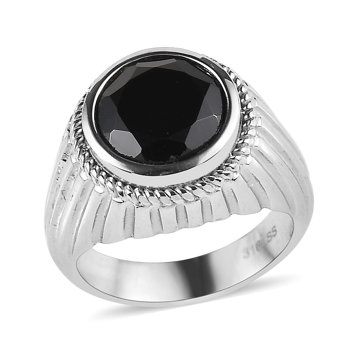 Thai Black Spinel Solitaire Ring in Stainless Steel (Size 10.0) 4.50 ctw