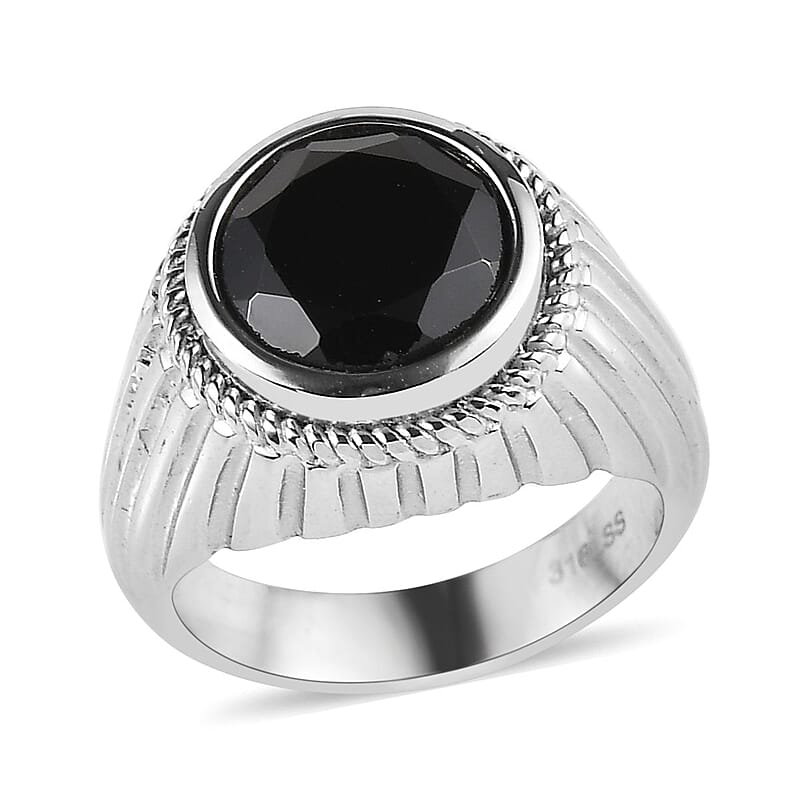 Thai Black Spinel Solitaire Ring in Stainless Steel (Size 10.0) 4.50 ctw