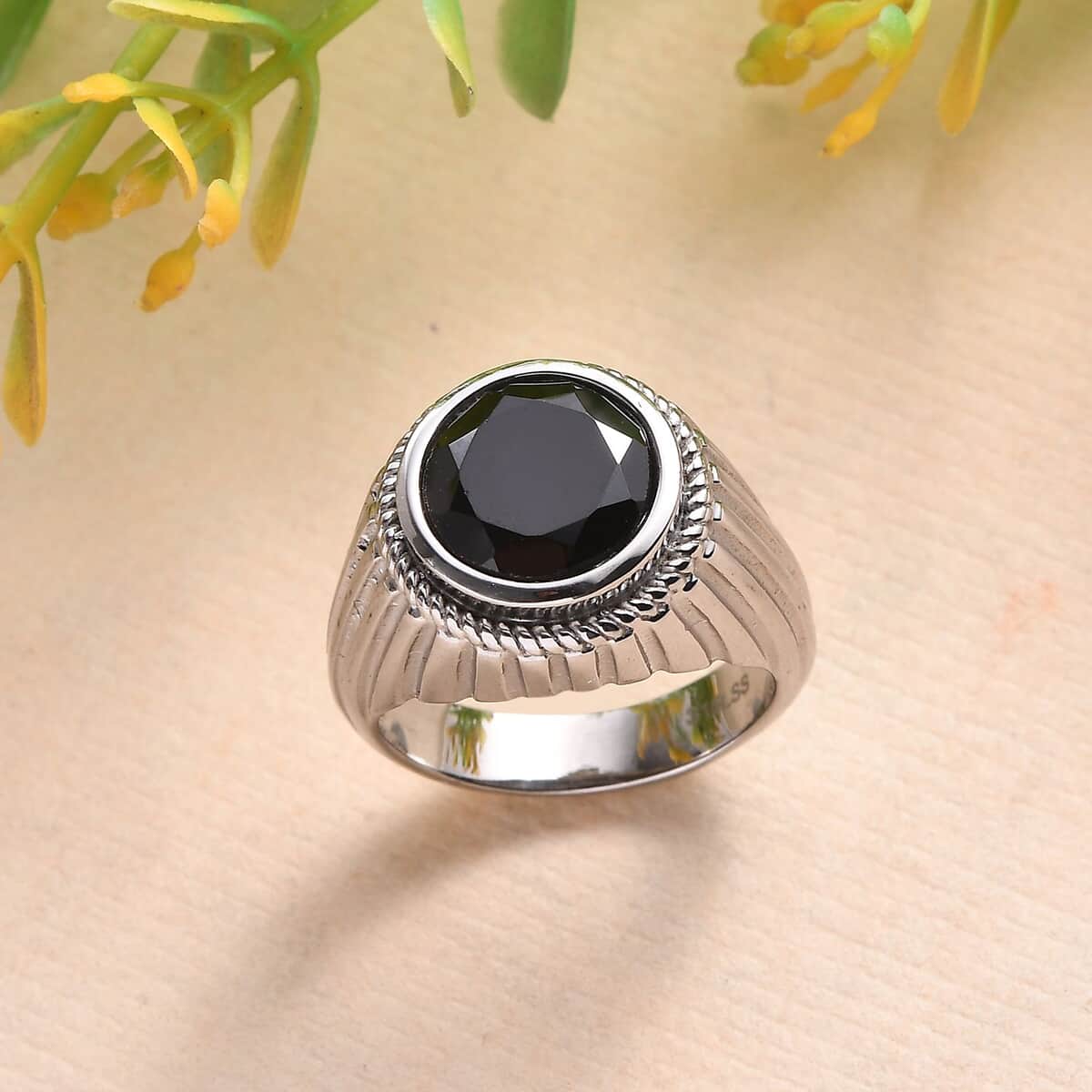 Thai Black Spinel Solitaire Ring in Stainless Steel (Size 10.0) 4.50 ctw image number 1