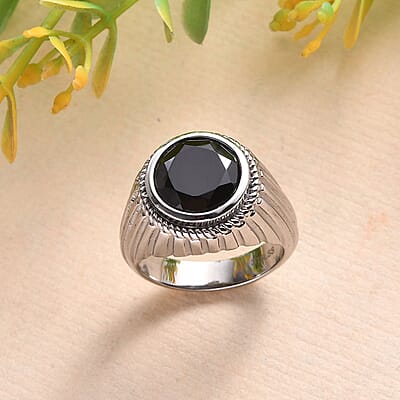 Thai Black Spinel Solitaire Ring in Stainless Steel (Size 10.0) 4.50 ctw