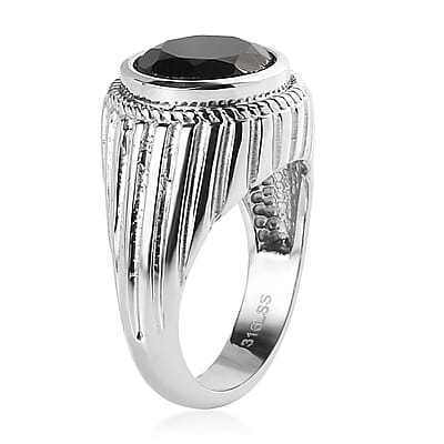 Thai Black Spinel Solitaire Ring in Stainless Steel (Size 10.0) 4.50 ctw