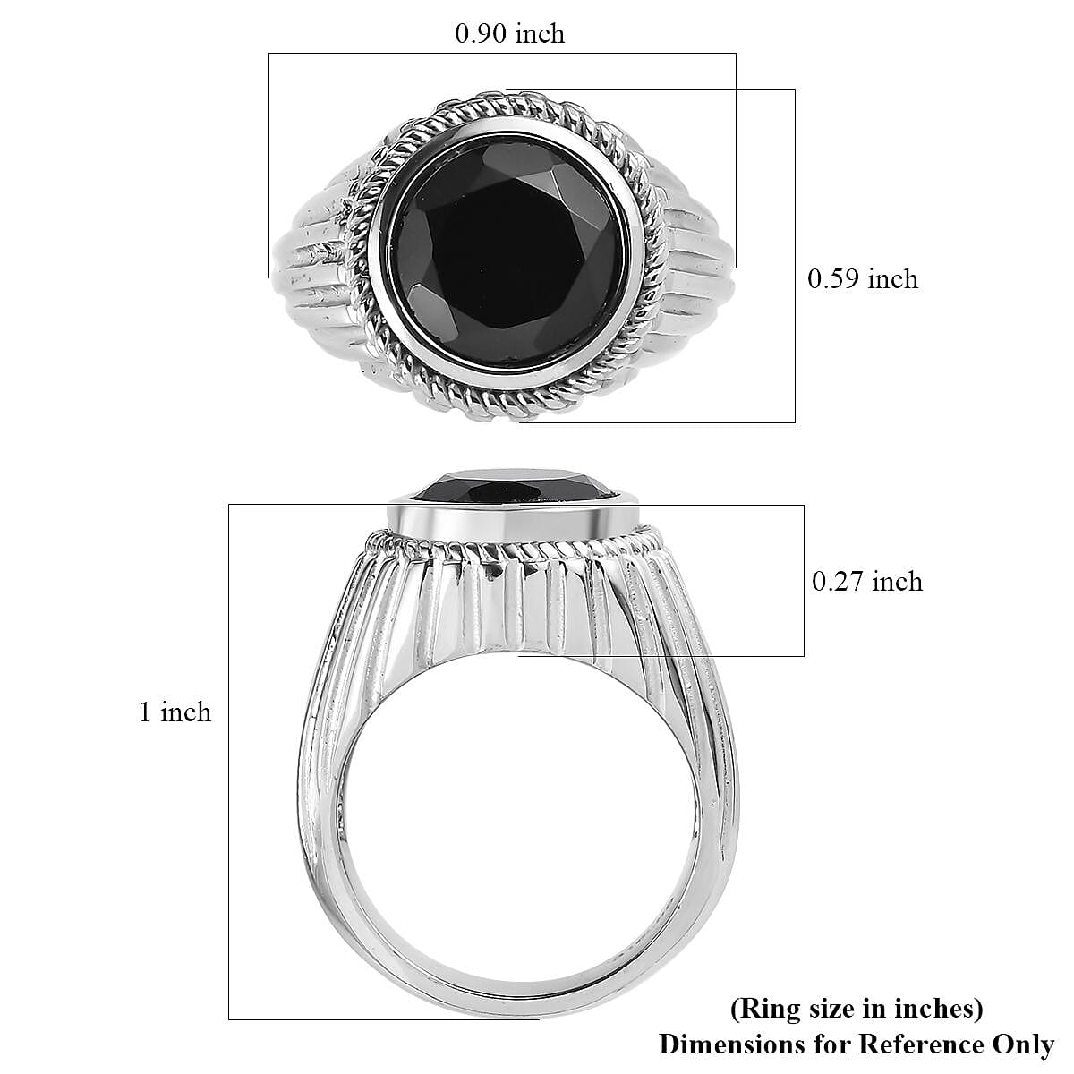 Thai Black Spinel Solitaire Ring in Stainless Steel (Size 11.0) 4.50 ctw image number 5