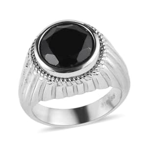 Thai Black Spinel Solitaire Ring in Stainless Steel (Size 9.0) 4.50 ctw