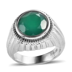 Green Onyx Solitaire Ring in Stainless Steel (Size 10.0) 3.15 ctw