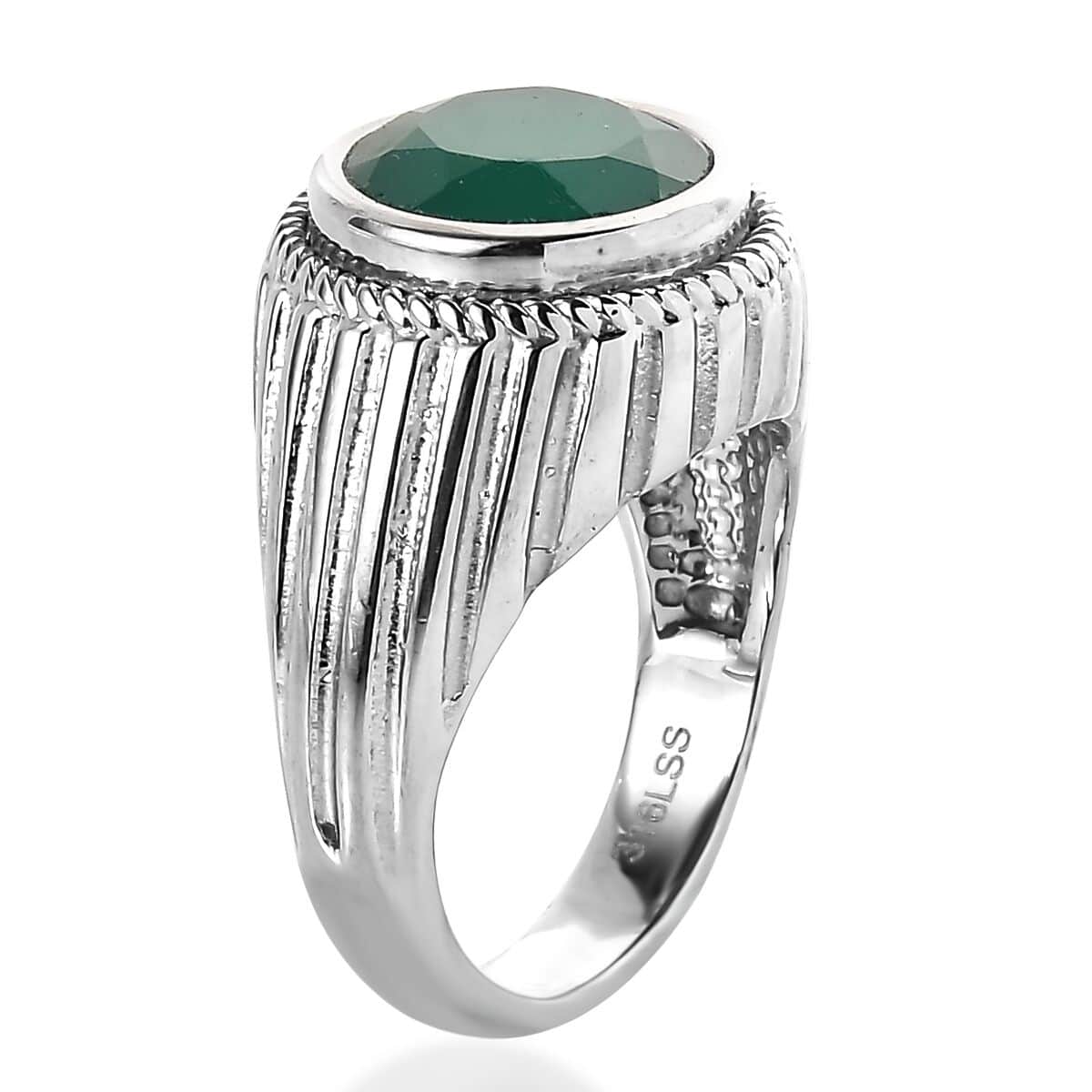 Green Onyx Solitaire Ring in Stainless Steel (Size 10.0) 3.15 ctw image number 3